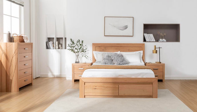 Eva 4 Piece Bedroom Suite in a Messmate Natural Timber Finish