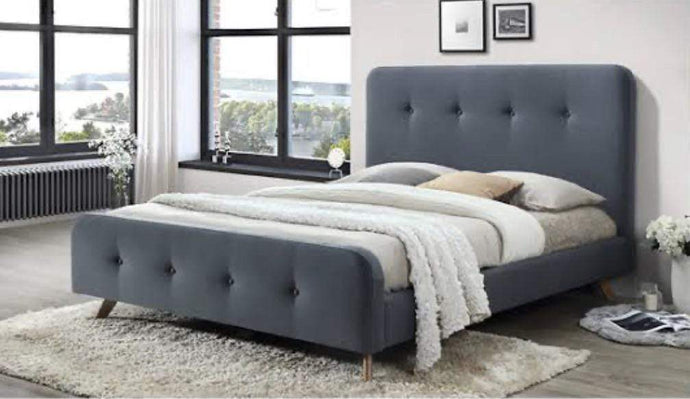 Fabric Buttoned Fabric Bed Frame in Dark Grey Linen Finish