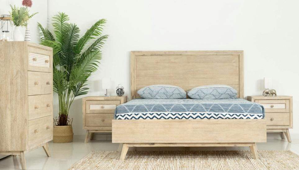 Coastal 4 Piece Solid Timber and Cane Bedroom Suite