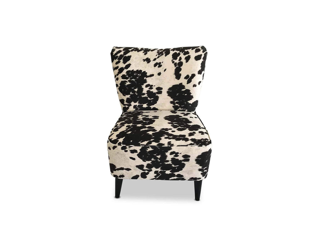 black and white Fabric accent chair with Solid Oak Leg