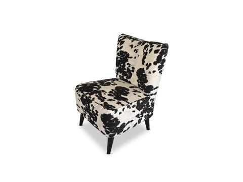black and white Fabric accent chair with Solid Oak Leg