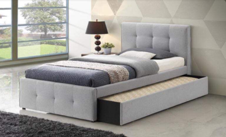 Bed Frame in Fabric with Trundle and Storage