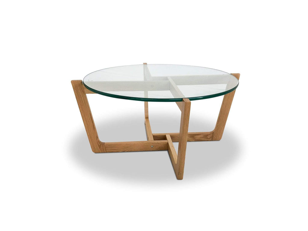 Round Coffee Table with Glass Top with Timber Frame