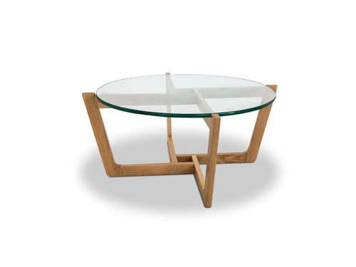 Round Coffee Table with Glass Top with Timber Frame
