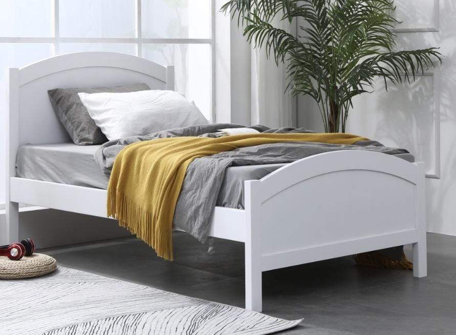 White Timber Single Bed Frame with Solid Timber Slats